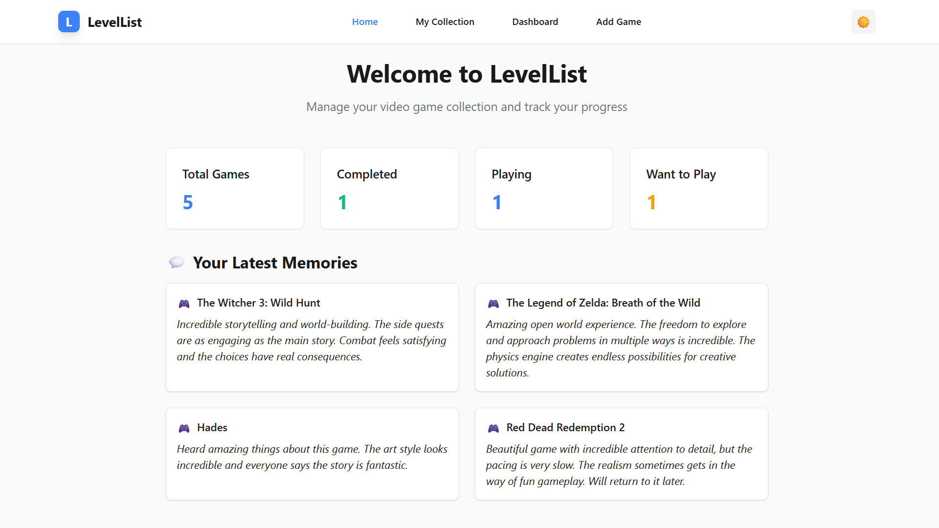 LevelList - Collection de Jeux